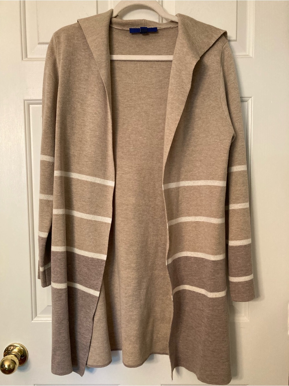 Apt. 9 Open-Front Long Cardigan in Beige, Cream and Brown Stripes